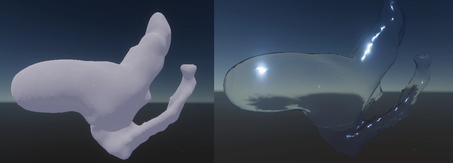 Difference between the default material and a custom material