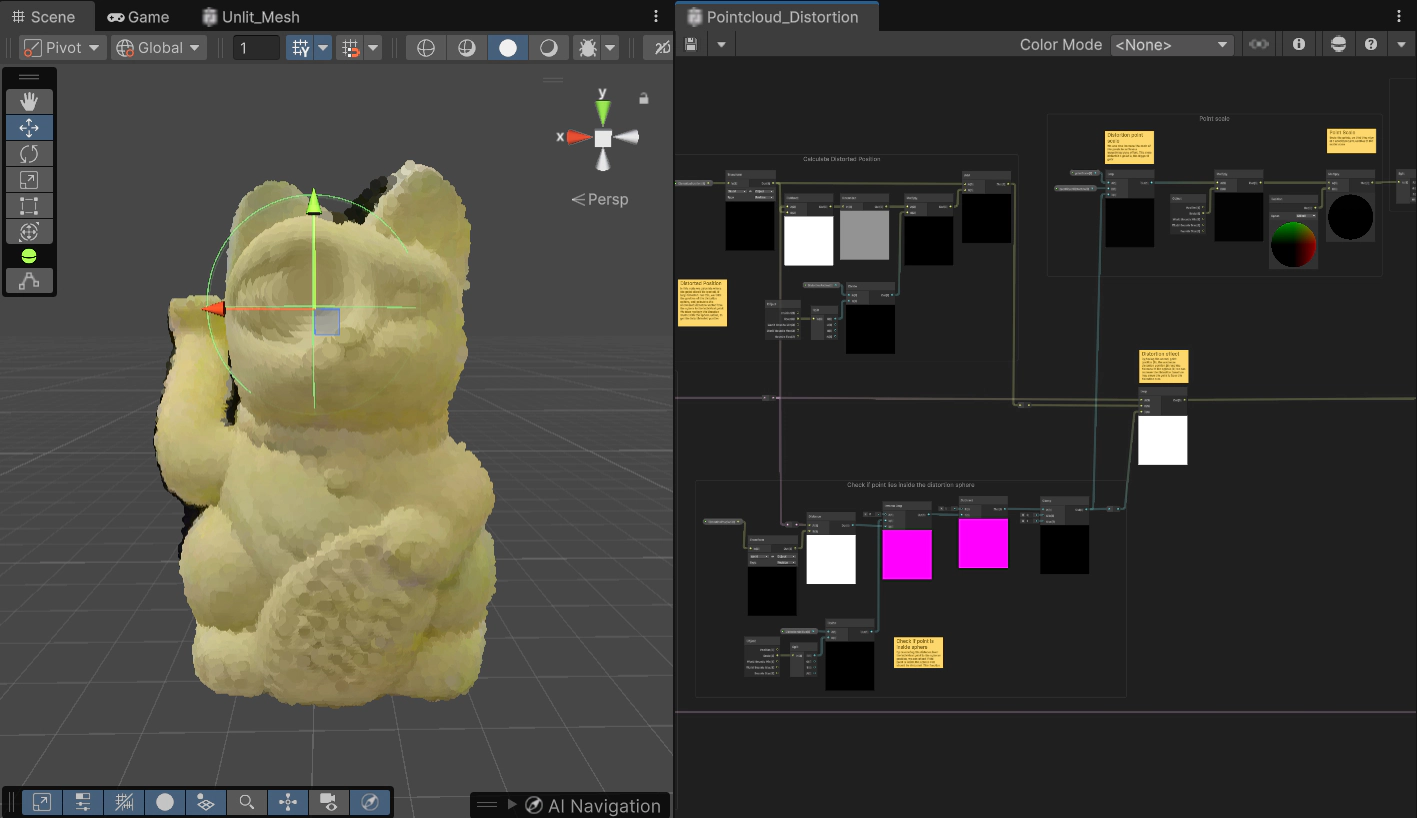 “An example Shadergraph, which applies a spherical distortion to a pointcloud sequence”